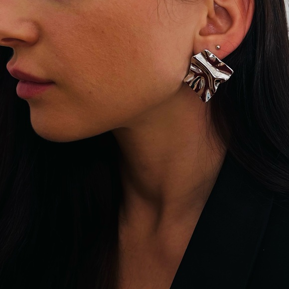 Vintage Jewelry - New Geometric Big Stud Earrings Waterproof Trendy Metal Texture Simple